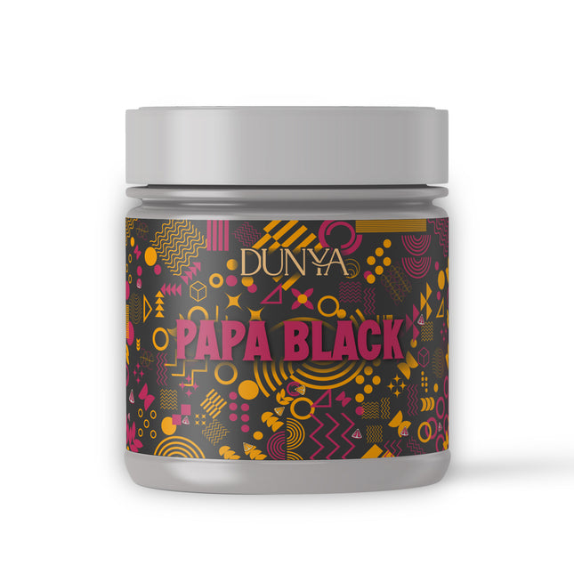Eine Dose Darkblend Shisha Tabak der Marke Dunya in der Sorte Papa Black 25g