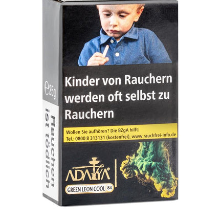 Adalyas Green Leon Cool Shisha Tabak, 25g Schachtel. Ein erfrischender Limetten-Minze Mix für kühle Genussmomente.