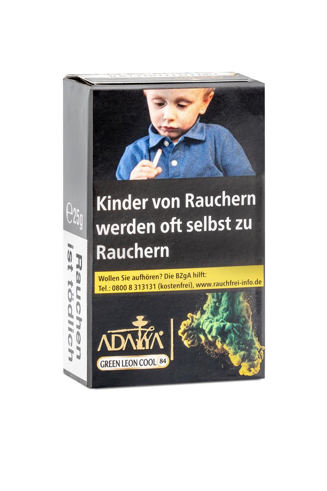 Adalyas Green Leon Cool Shisha Tabak, 25g Schachtel. Ein erfrischender Limetten-Minze Mix für kühle Genussmomente.
