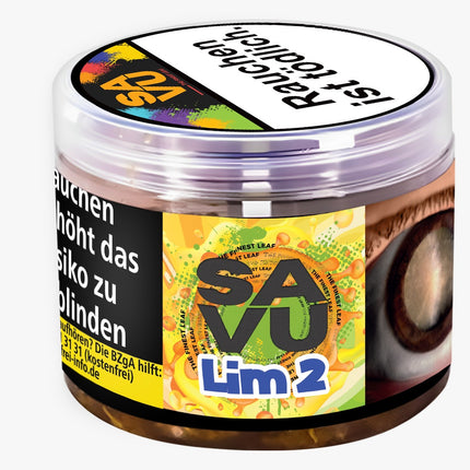 Die Sorte Lim2 in einer 25g Dose von der Marke Savu. Ein Shisha Tabak welcher nach einer süßen Zitrone schmeckt