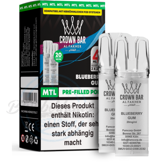 Al Fakher Crown Bar 600 (MTL) 2er POD - Blueberry Gum