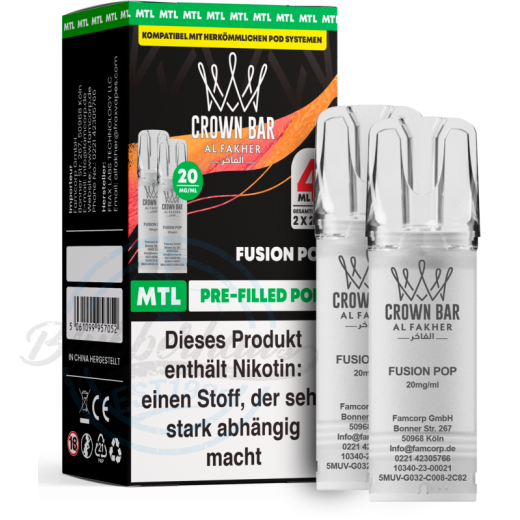 Al Fakher Crown Bar 600 (MTL) 2er POD - Fusion Pop