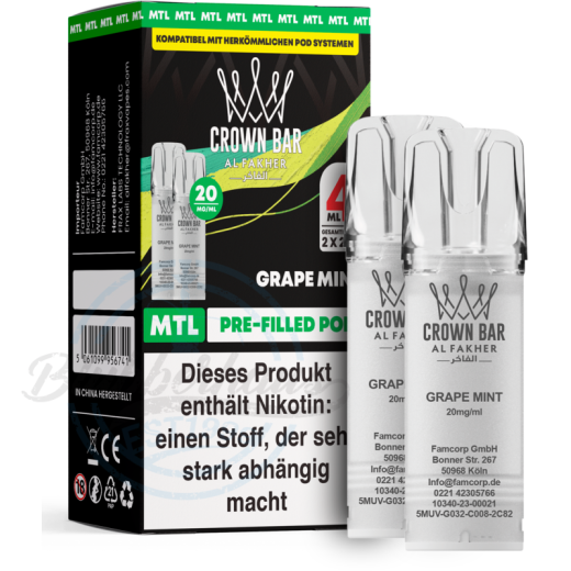 Al Fakher Crown Bar 600 (MTL) 2er POD - Grape Mint