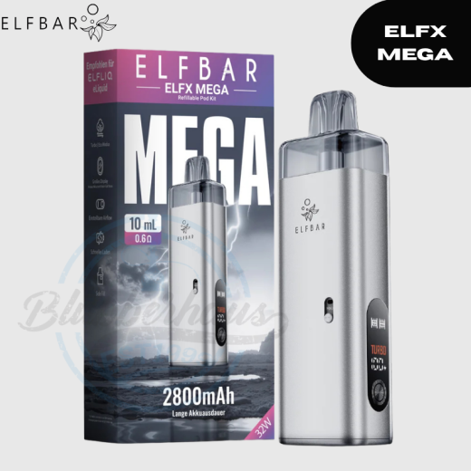 ELFBAR ELFX MEGA - Silver - Refillable Pod Starter KIT